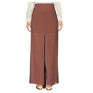 Brunello Cucinelli Silk Maxi Skirt Front Slit in Espresso Brown US 2 / IT 38